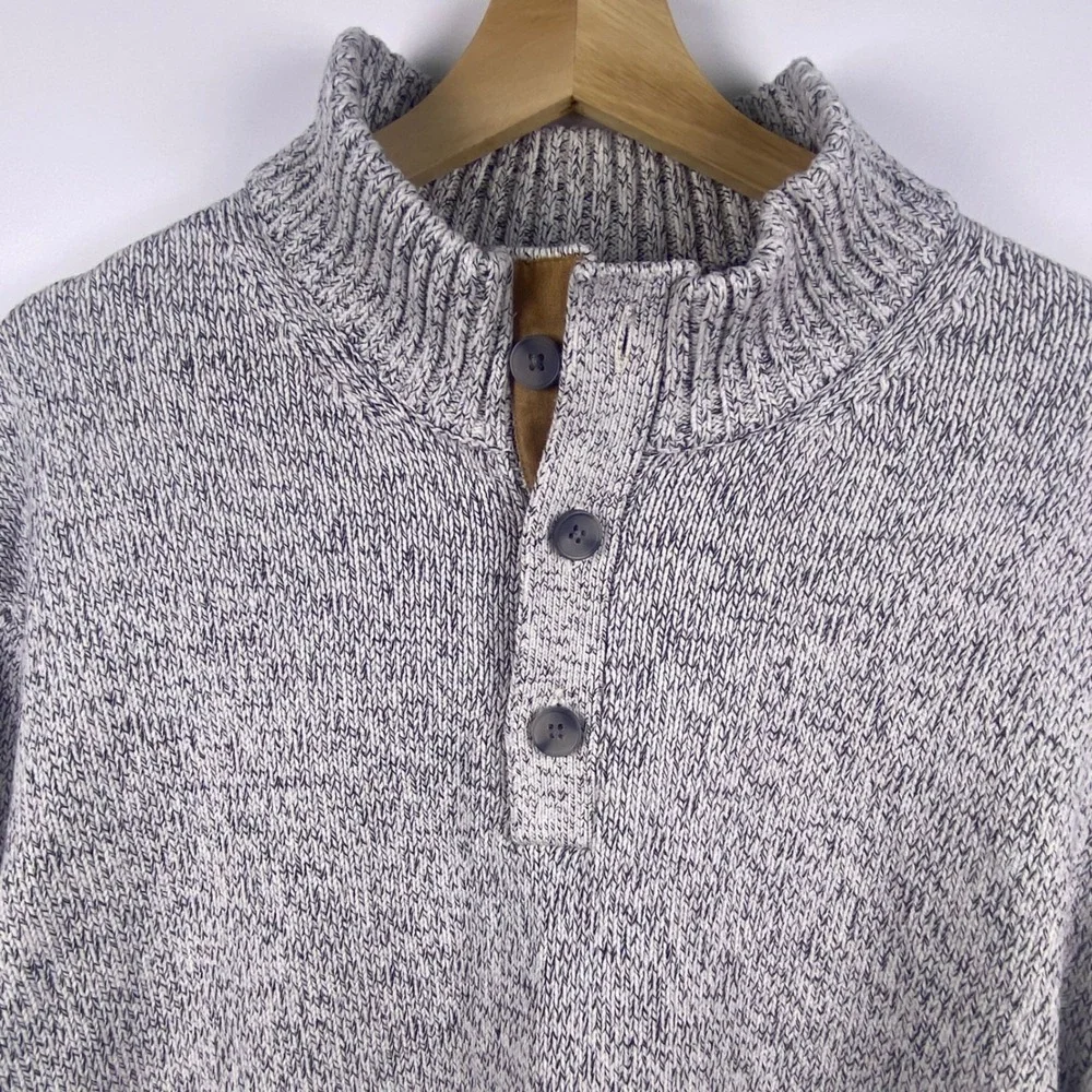 IZOD Sweater Mens XXL Grey Marled Shawl Neck Button Pullover Knit Grandpa Core